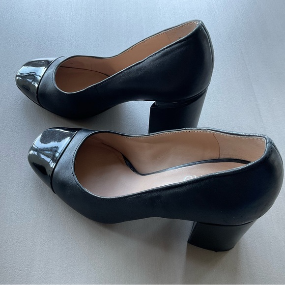 Franco sarto roller black leather block heel cap toe slip on pumps - Picture 2 of 12